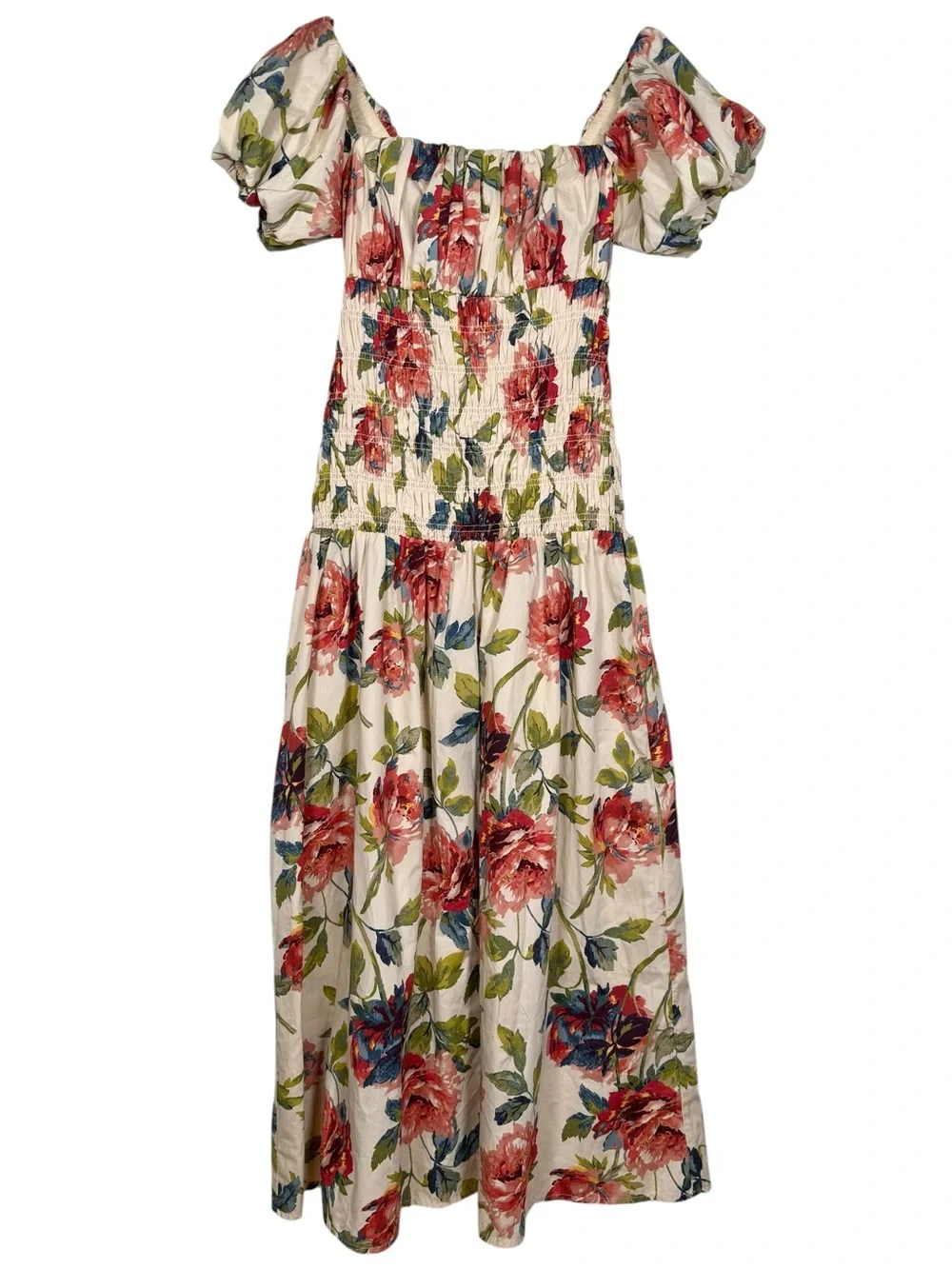 NWT Abercrombie & Fitch S Petite Smocked DropWaist Maxi Dress Floral Puff Sleeve